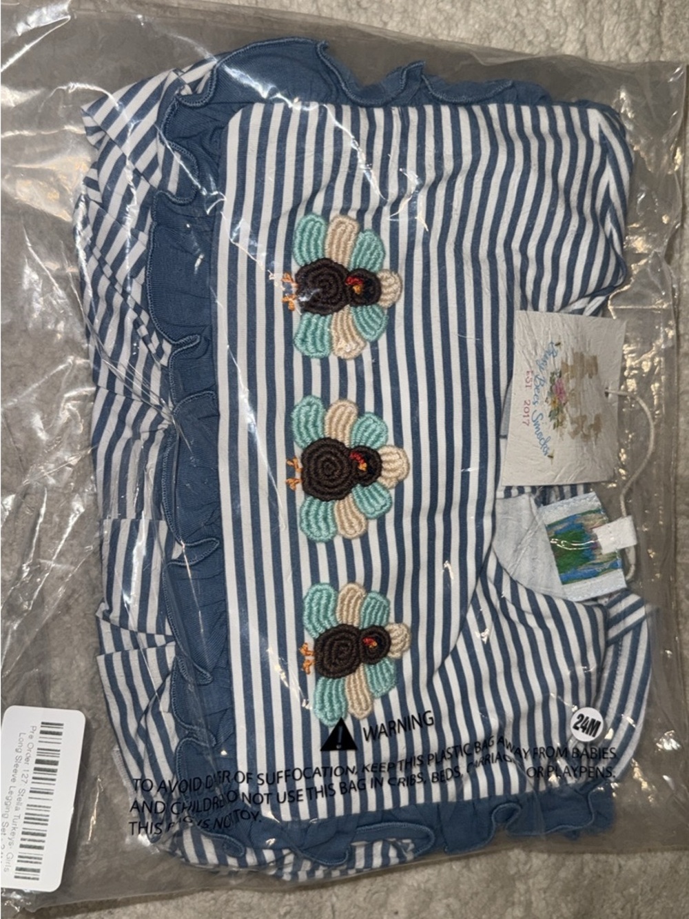 Busy Bees Smocks Stella Turkeys girls long sleeve legging set